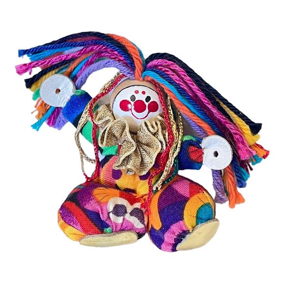 Set (3) CLOWN FIGURINES 8.5" Wooden Swing Ceramic & Wood Heads Cloth Body Yarn + - Picture 2 of 7